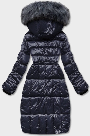 Metaliczna kurtka zimowa damska granatowa (B8073-3)