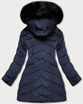 Pikowana kurtka damska zimowa z kapturem granatowa (w732)