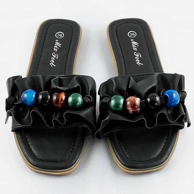 Damskie klapki płaskiej podeszwie czarne (www-319)