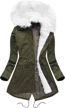 BAWEŁNIANA PARKA ZIMOWA KHAKI-BIAŁA (L111)