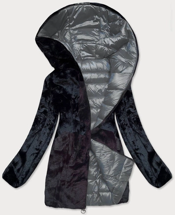 DWUSTRONNA KURTKA DAMSKA ZIMOWA GRAFITOWO-CZARNA (B9582-7001)