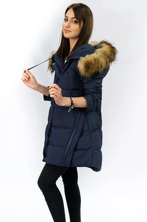 KURTKA DAMSKA ZIMOWA Z PUCHEM NATURALNYM GRANATOWA (8061)