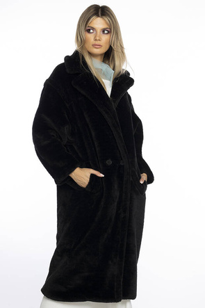 Pluszowy płaszcz damski oversize Ann Gissy czarny (AG1-J9172)
