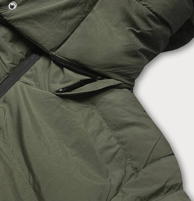 Pikowana kurtka przejściowa z paskiem khaki (23060-2)