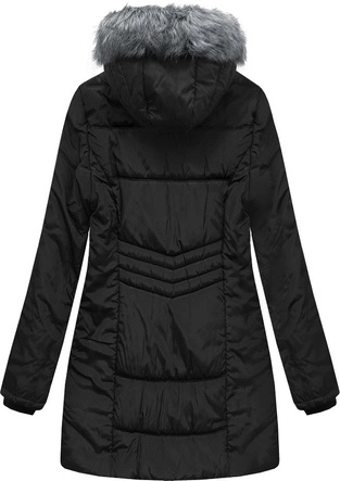 DŁUŻSZA PIKOWANA KURTKA Z KAPTUREM CZARNA (B2625-30)