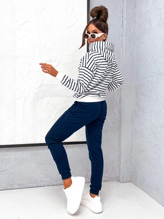 Bawełniany dres damski z bluzą w paski granatowy (82173)