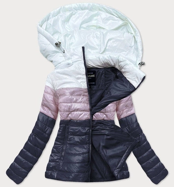 PIKOWANA KURTKA DAMSKA TRZYKOLOROWA BIAŁY/RÓŻ/GRANAT (6313)