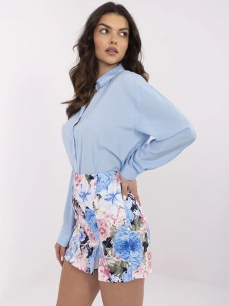 Krótkie spódnico-szorty w kwiaty niebiesko-różowe (A8933)