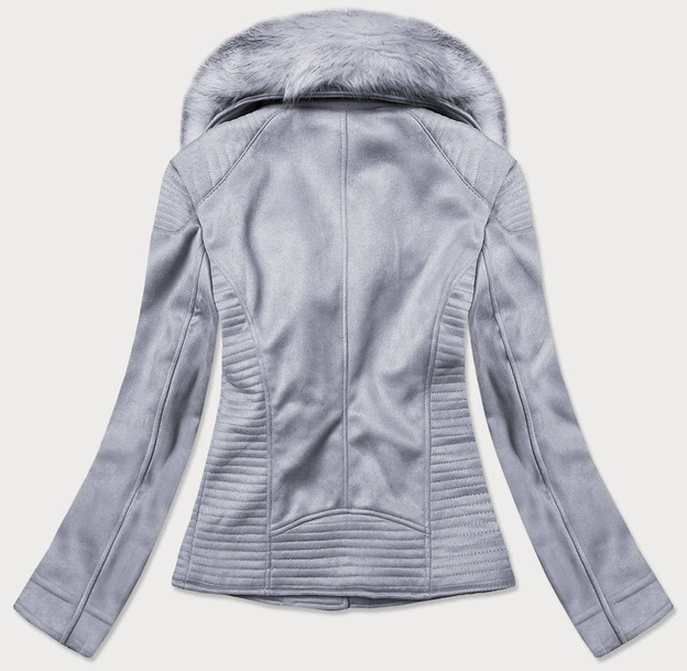 Zamszowa ramoneska damska z futerkiem wrzosowa (6501big)