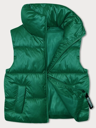 Krótki bezrękawnik damski ze stójką zielony (B8158-82)