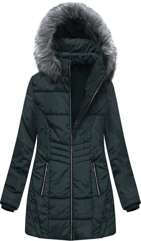 DŁUŻSZA PIKOWANA KURTKA Z KAPTUREM CIEMNOZIELONA (B2625-30)