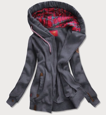 DŁUGA DAMSKA BLUZA DRESOWA Z KAPTUREM GRAFITOWA (725)