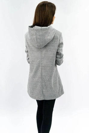 MINIMALISTYCZNY PŁASZCZ Z KAPTUREM JASNOSZARY (199ART)