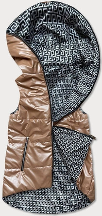 Rozkloszowany dwustronny bezrękawnik damski jasny brąz (b8006-46)