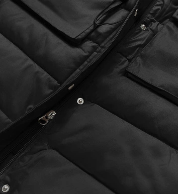 Puchowy bezrękawnik damski z kapturem czarny (CAN-860)