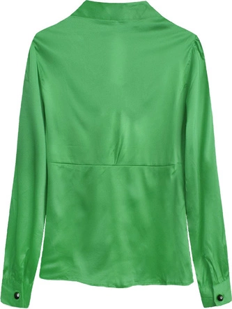 SATYNOWA KOSZULA Z WIĄZANĄ STÓJKĄ ZIELONA (X1066X)