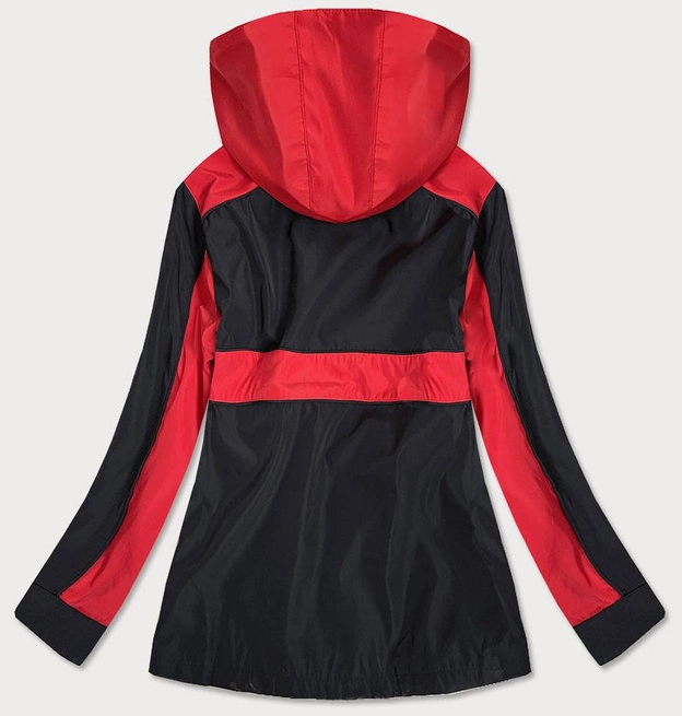 Kurtka damska wiatrówka z kapturem czerwono-czarna (yr1967)