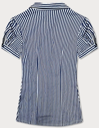 Damska koszula w paski z krótkim rękawem granatowo-biała (SSD2021D)