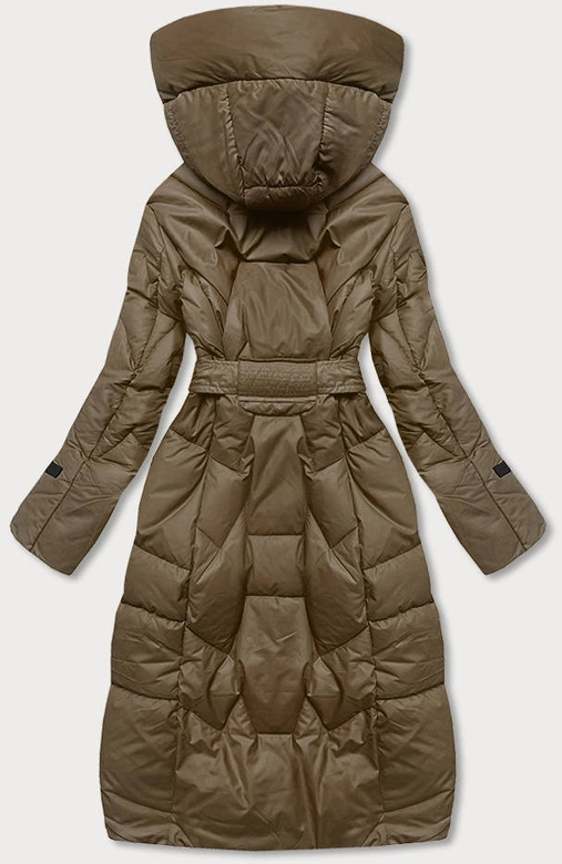 Puchowa kurtka ze stójką i kapturem oliwkowa (ag2-j82)