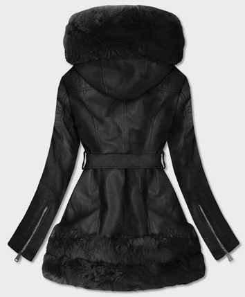 DŁUŻSZA RAMONESKA Z FUTRZANYM KAPTUREM CZARNA (0583)