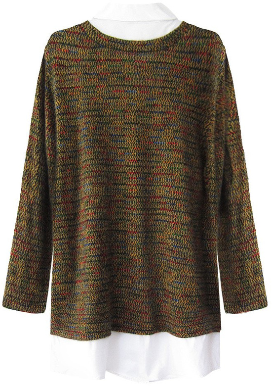 SWETER Z ŁĄCZONYCH MATERIAŁÓW MUSZTARDOWY (235ART)