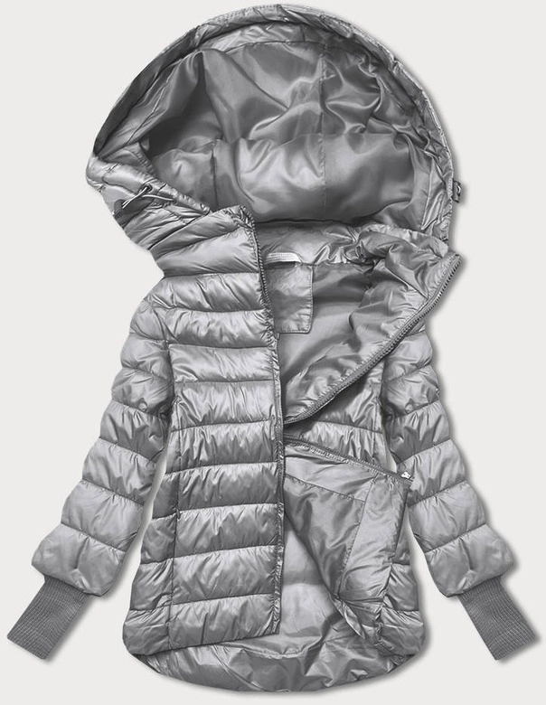 Krótka kurtka damska z dzianinowymi ściągaczami szara (P22/P3-6636-61)