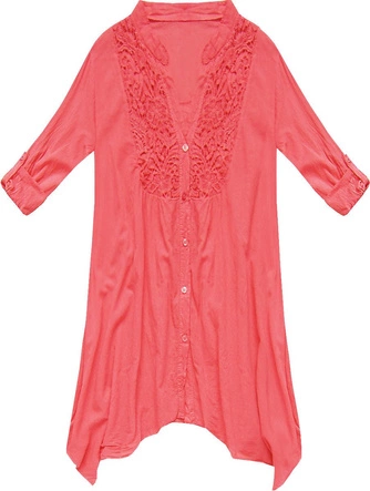 TRAPEZOWA KOSZULA Z GIPIURĄ KORALOWA (ART25)