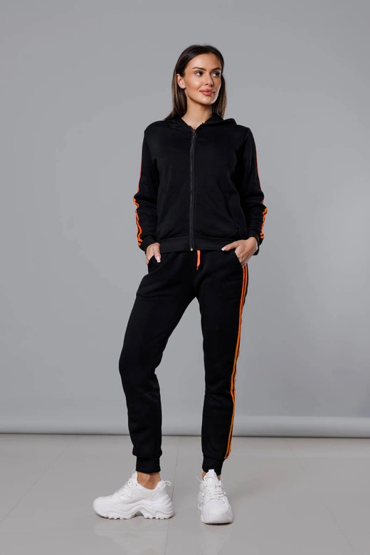 Dres damski z lampasami czarny-pomarańczowy (KK0057)
