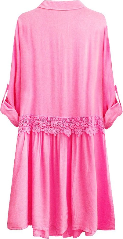 BAWEŁNIANA SUKIENKA KOSZULOWA NEONOWY RÓŻ (307ART)