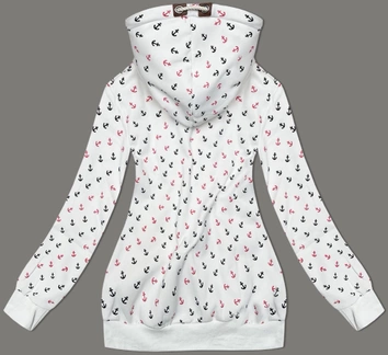 Gruba bluza w kotwice ze skośnym zamkiem biała (2308)