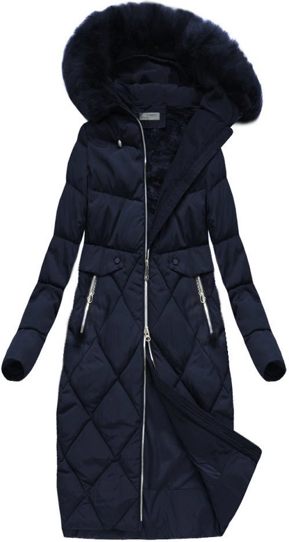 DŁUGA KURTKA ZIMOWA Z KAPTUREM GRANATOWA (R3581)