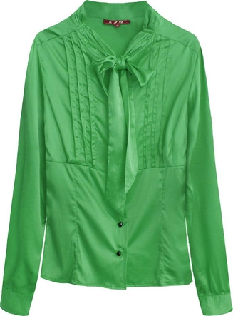 SATYNOWA KOSZULA Z WIĄZANĄ STÓJKĄ ZIELONA (X1066X)
