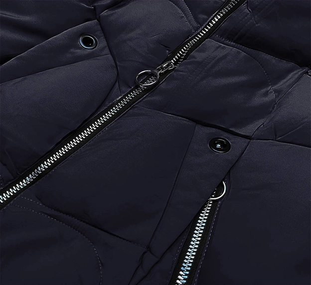 KRÓTKA KURTKA ZIMOWA DAMSKA Z KAPTUREM GRANATOWA (B9538-3)