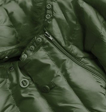 Pikowana kurtka damska zimowa z kapturem khaki (w750-1)