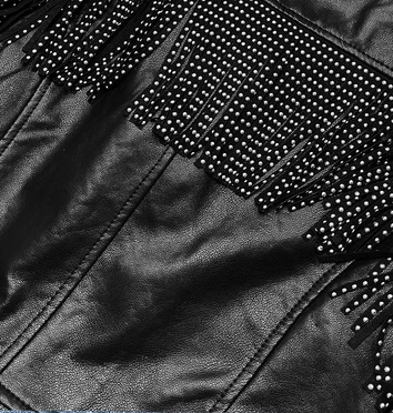 KRÓTKA KURTKA RAMONESKA Z FRĘDZLAMI CZARNA (DA-0632)