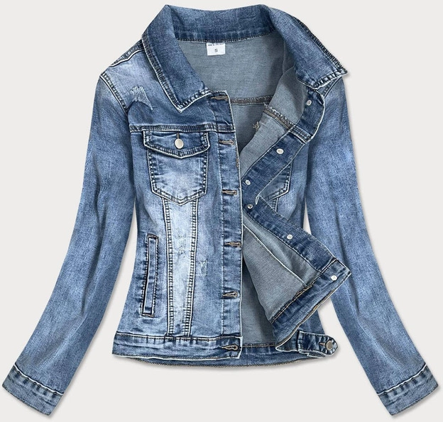 KRÓTKA KLASYCZNA DAMSKA KURTKA JEANSOWA NIEBIESKA (GD6641-K)