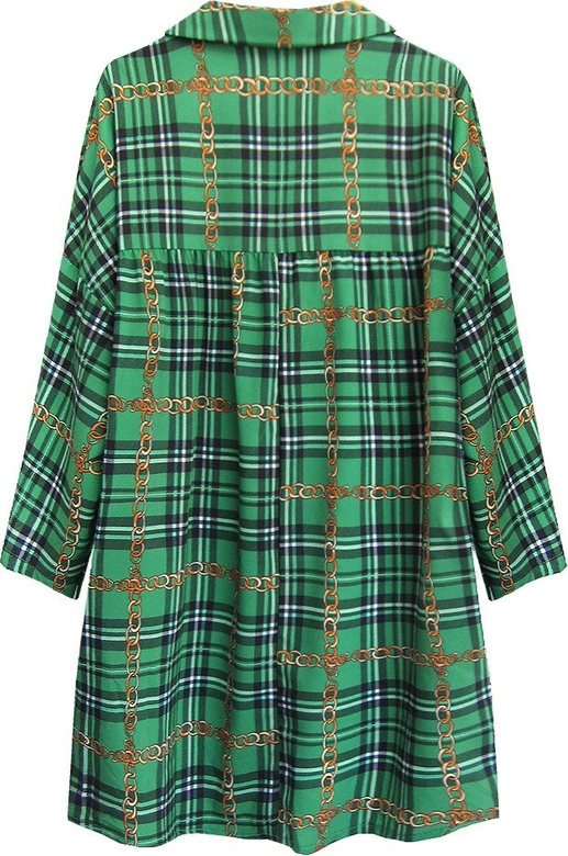 KOSZULA OVERSIZE W KRATĘ ZIELONA (302ART)