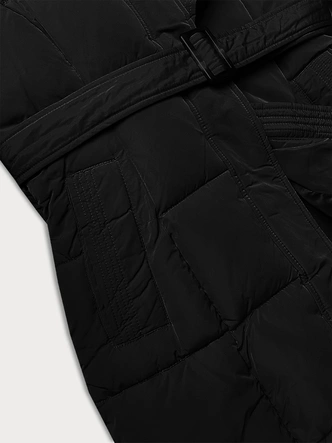 Damska kurtka zimowa z ozdobnymi paskami czarna (23MY-208)