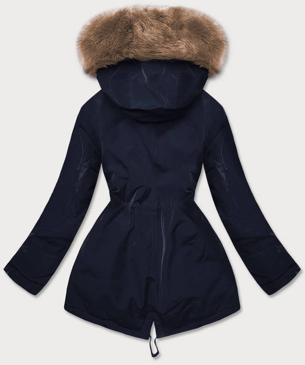 ZIMOWA KURTKA DAMSKA Z FUTRZANĄ PODSZEWKĄ GRANAT-BEŻ (W558BIG)