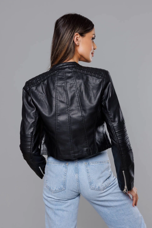 Krótka ramoneska ze stójką czarna (11Z8038)