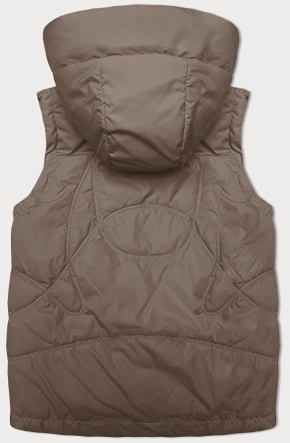 Luźny bezrękawnik damski z kapturem beżowy (2655)