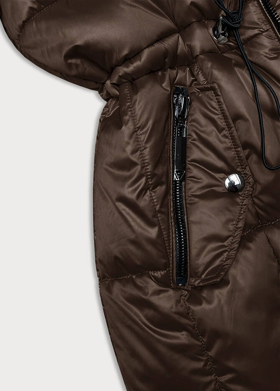 Dopasowana damska kurtka zimowa brązowa S'west (B8207-B8282-14)