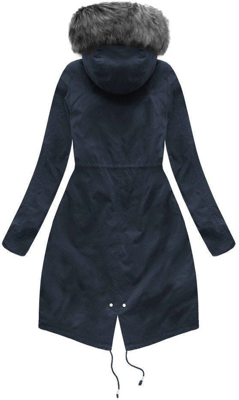 DŁUGA ZIMOWA PARKA DAMSKA Z PODPINKĄ GRANATOWO-SZARA (1802)