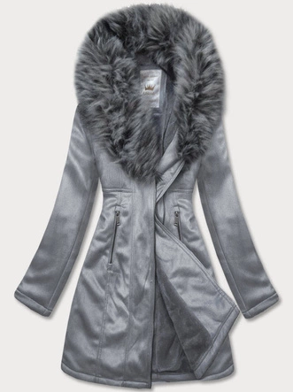 ZAMSZOWA KURTKA DAMSKA Z FUTERKIEM SZARA (6517BIG)
