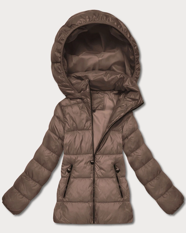 Pikowana zimowa kurtka damska do bioder camel (T3-2656#-305)