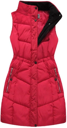 DŁUGA KAMIZELKA Z KAPTUREM CZERWONA (B3582-30)