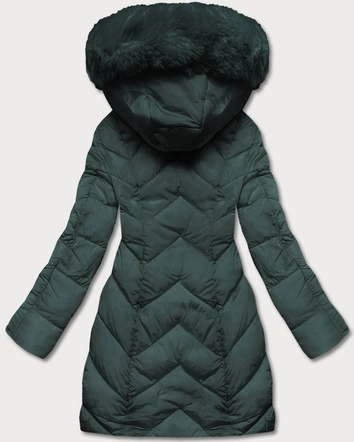 Zimowa kurtka damska z kapturem ciemno zielona (2m-21308)
