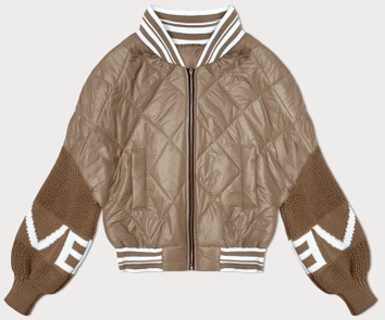 Kurtka damska bomberka ze swetrowymi rękawami ciemny beż (2439)