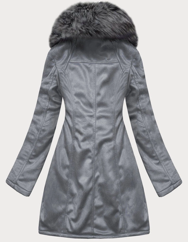 ZAMSZOWA KURTKA DAMSKA Z FUTERKIEM SZARA (6517BIG)
