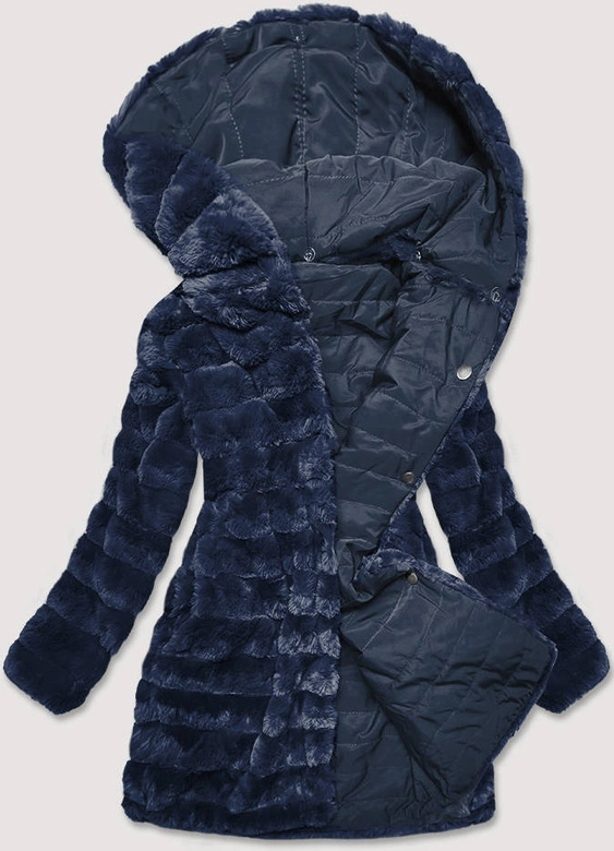 LEKKA KURTKA ZIMOWA DAMSKA FUTRO 2 W 1 GRANATOWA (39039)